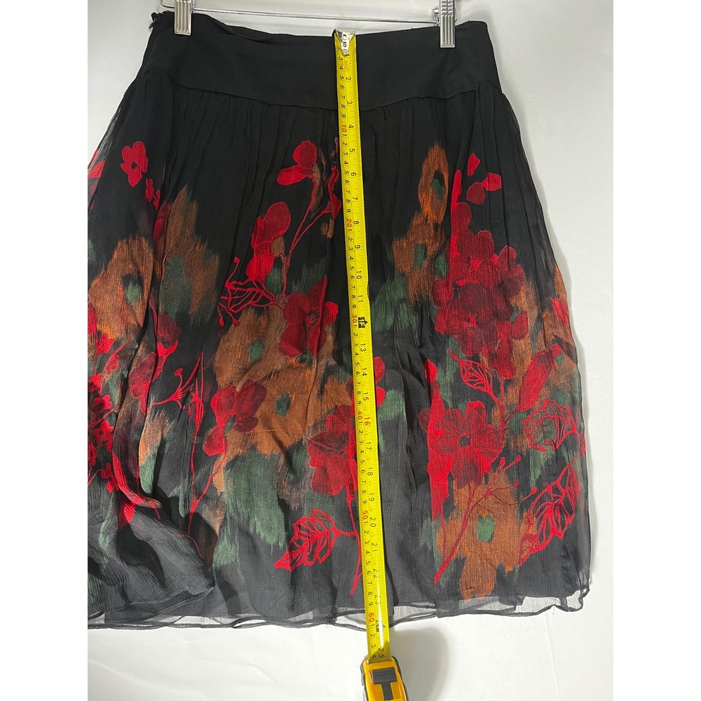 Teri Jon Rickie Freeman Size 6 Black Floral 100% Silk Midi Skirt - Picture 5 of 6